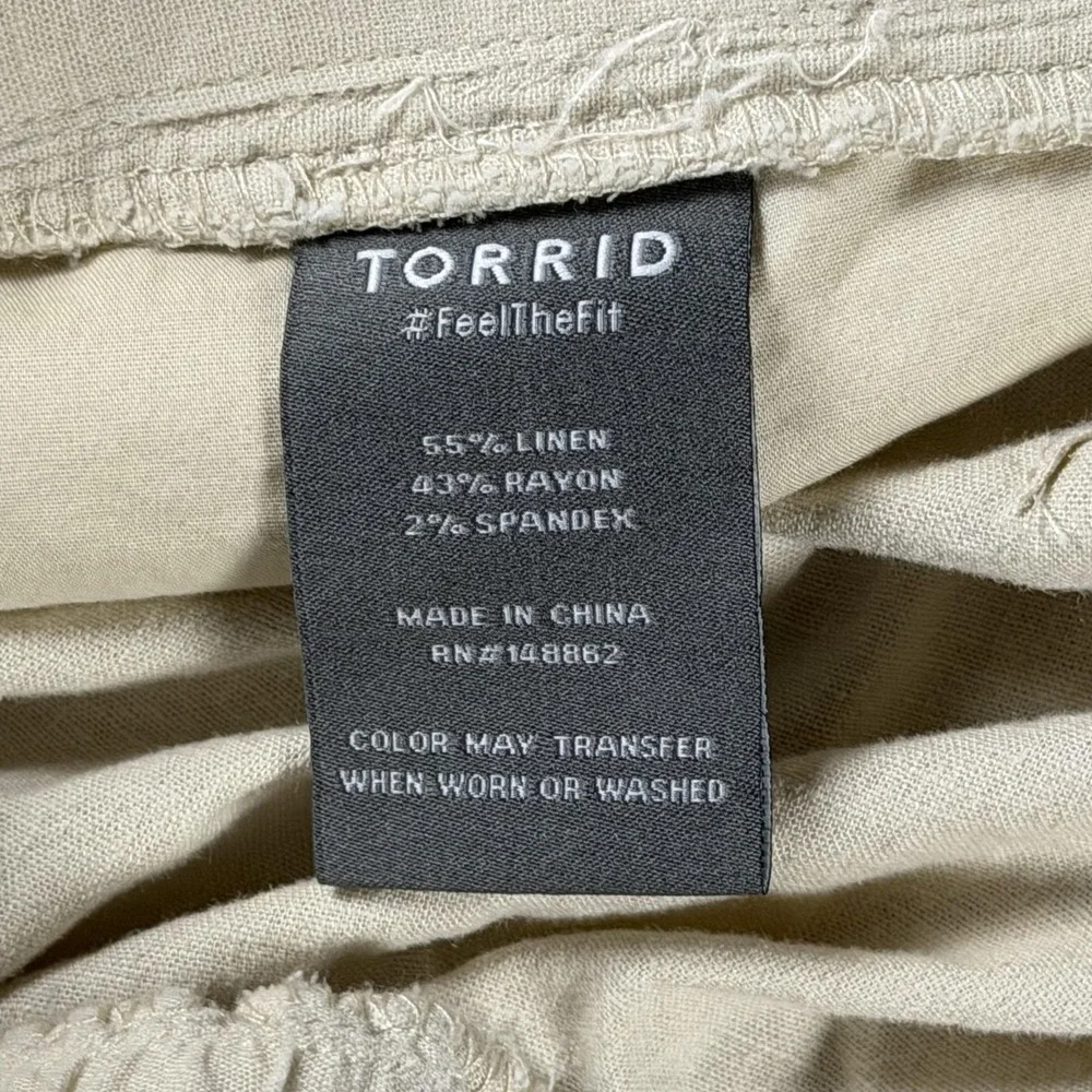 Torrid Pants Womens 2X Beige Linen Capri Elastic Waist Twill Crop Relaxed - Picture 8 of 8
